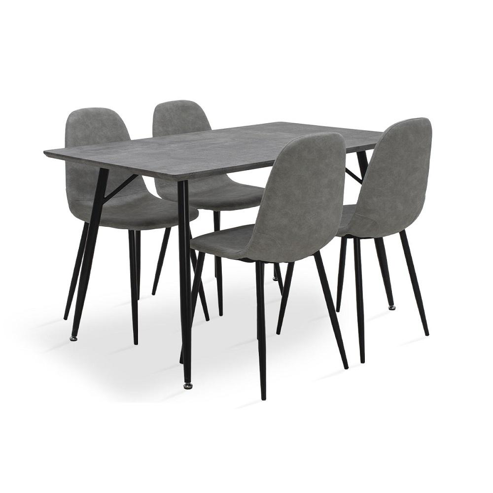 Jídelní set Cedric - 4x židle, 1x stůl (šedá)