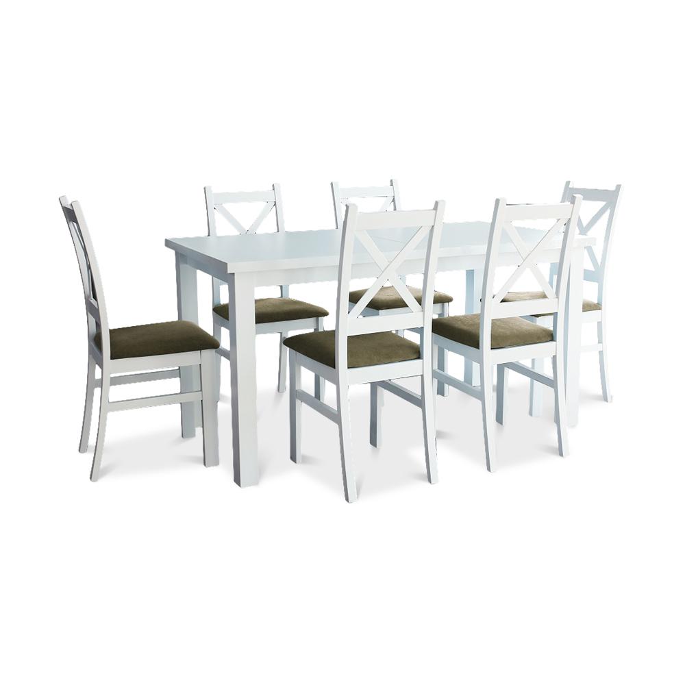 Jídelní set Kasper - 6x židle, 1x stůl rozkládací (bílá, hnědá)