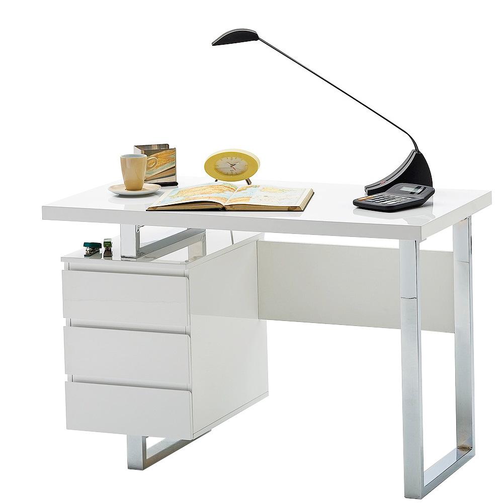 Psací stůl Langres (3 šuplíky, bílá, stříbrná)