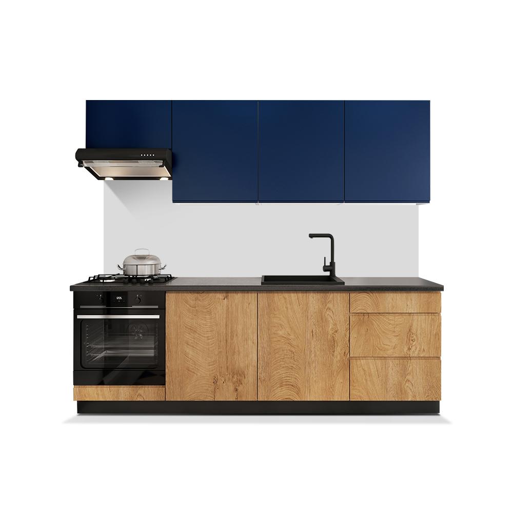Kuchyně Leya 240 cm (modrá mat/dřevo)