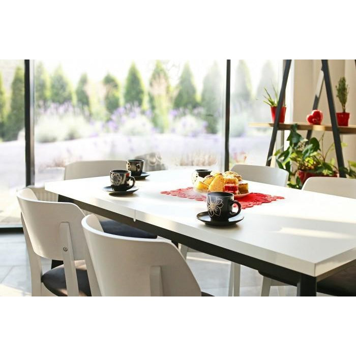 Jídelní set Ombo - 6x židle, 1x rozkládací stůl (bílá, černá)