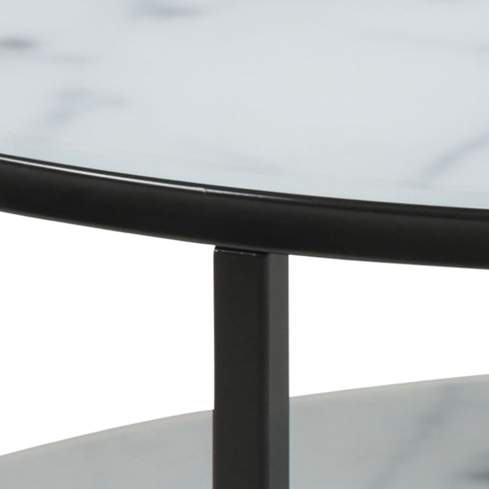 Konferenční stolek Stenet (kruh, 1x police, bílá, černá)