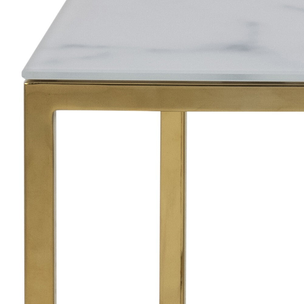 Konferenční stolek Stenet (obdélník, 1x police, bílá, zlatá)