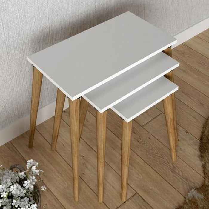 Konferenční stolek Marko - set 3 kusů (bílá, hnědá)