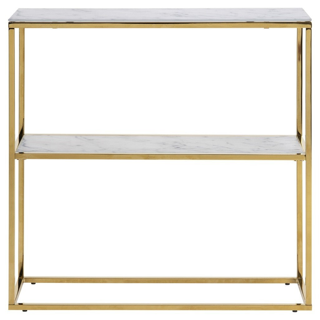Konzolový stolek Stenet (1x police, bílá, zlatá)