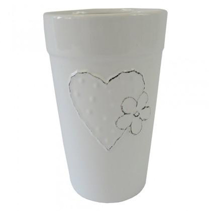 Keramická váza VK42 bílá se srdíčkem a kytičkou (21 cm)