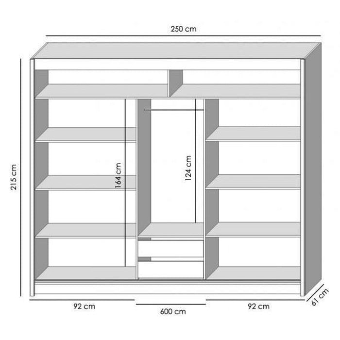 Šatní skříň Ragla - 250x215x61 cm (bílá, dub artisan)