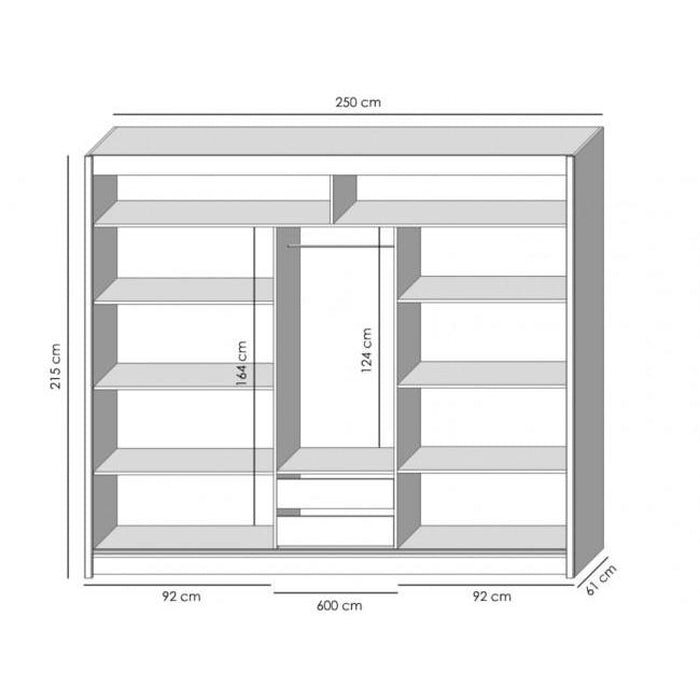 Šatní skříň Mosela - 250x215x61 cm (dub sonoma)
